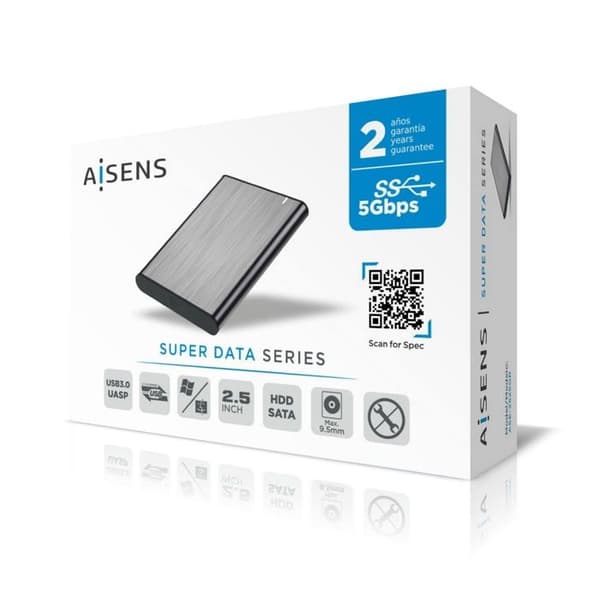 Kapsling - station för PC-komponent Aisens - ASE-2525GR - Extern hårddisklåda 2,5" SATA A USB 2.0/USB 3.0/USB3.1 GEN1, Grå
