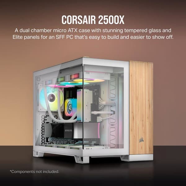 Mini Tower Chassi Micro ATX - CORSAIR - 2500X - Vit/Brown - USB 3.0 - Glaspaneler