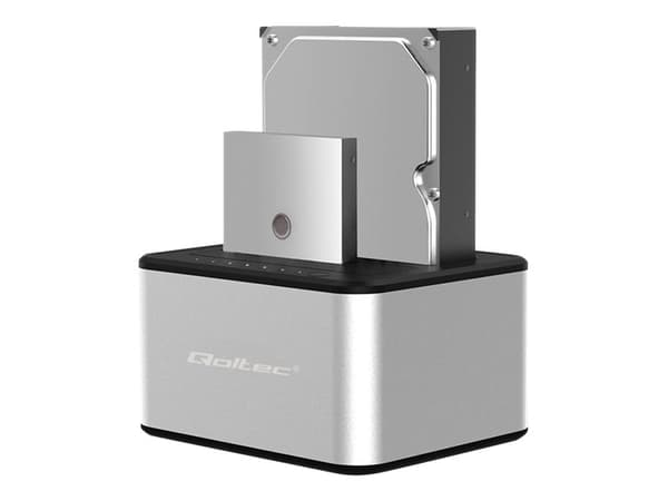 Qoltec - HDD / SSD-dokkestasjon - brønner: 2 - 2,5" / 3,5" delt - SATA 6Gb/s - USB 3.0 - sølv