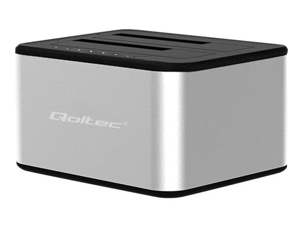 Qoltec - HDD / SSD-dokkestasjon - brønner: 2 - 2,5" / 3,5" delt - SATA 6Gb/s - USB 3.0 - sølv