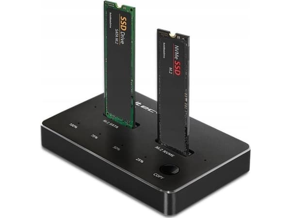 Qoltec - SSD-dokkestasjon - dual 2 x 2TB - brønner: 2 - M.2 - M.2 Card (PCIe NVMe & SATA) - USB-C 3.1 (Gen 2) - svart