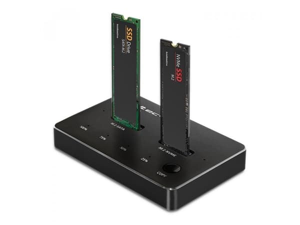 Qoltec - SSD-dokkestasjon - dual 2 x 2TB - brønner: 2 - M.2 - M.2 Card (PCIe NVMe & SATA) - USB-C 3.1 (Gen 2) - svart