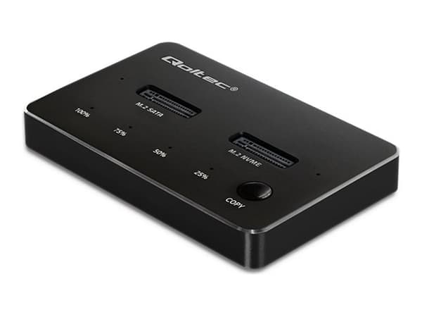 Qoltec - SSD-dokkestasjon - dual 2 x 2TB - brønner: 2 - M.2 - M.2 Card (PCIe NVMe & SATA) - USB-C 3.1 (Gen 2) - svart