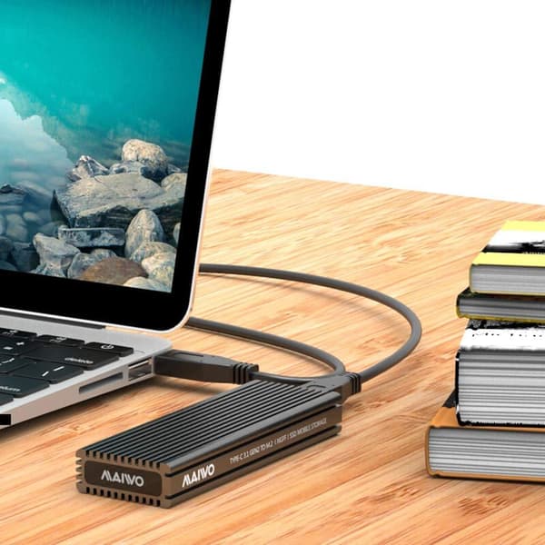 Maiwo K1687P2 M.2 SATA ja NVMe SSD -yhdistelmä–USB3.1 GEN2, 10 Gb/s, ulkoinen kotelo, alumiinia