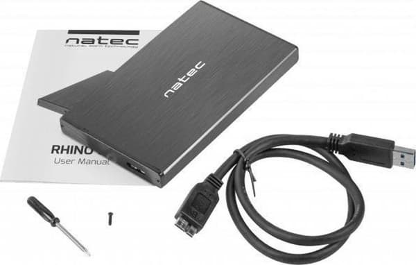 NATEC RHINO GO-kabinett USB 3.0 för 2,5'' SATA HDD/SSD, svart aluminium