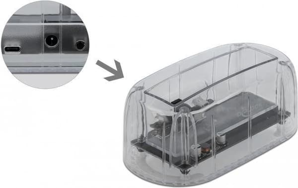 DeLOCK - HDD dockingstationspladser: 1 - 2,5" / 3,5" delt (6,4 cm/8,9 cm delt) - SATA 6 Gb/s - 600 MBps - USB-C - gennemsigtig (64089) Transparent
