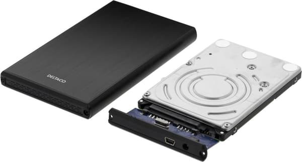 DELTACO ulkoinen kotelo 1x2,5" SATA 6Gb/s-kiintolevy, USB3, musta