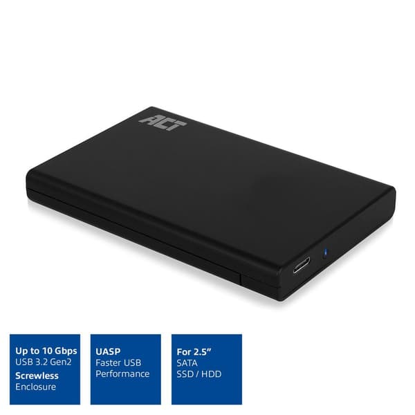 ACT 2.5" SATA hard drive enclosure, screwless, USB-C 3.2 Gen2