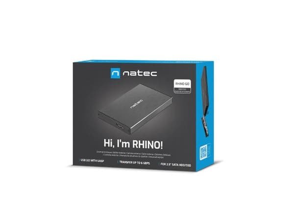 NATEC RHINO GO-hölje USB 3.0 för 2,5'' SATA HDD/SSD, svart aluminium