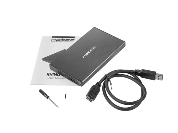 NATEC RHINO GO-hölje USB 3.0 för 2,5'' SATA HDD/SSD, svart aluminium