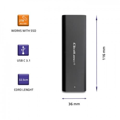 Qoltec 50312 lagerdrev kabinet SSD kabinet Sort M.2