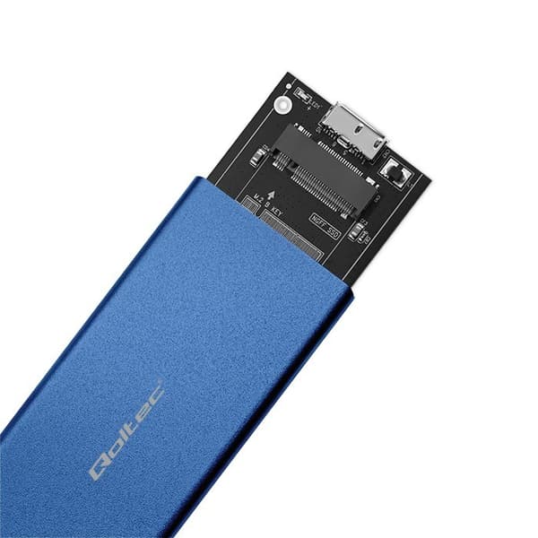Qoltec 51832 Kotelo | M.2 SSD-asema | SATA | NGFF| USB 3.0 | Supernopeus 5Gb/s | 2TB | Sininen