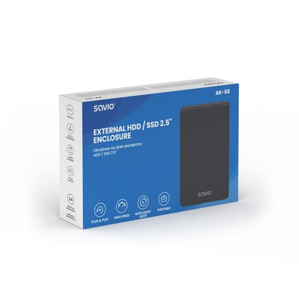 Savio 2,5" extern hårddisk/SSD-kabinett, USB 3.0, AK-65