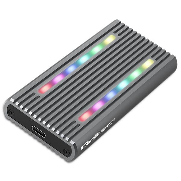 Qoltec 52272-kabinet til M.2 SSD-drev | SATA | NVMe | RGB LED | USB-C | 4TB