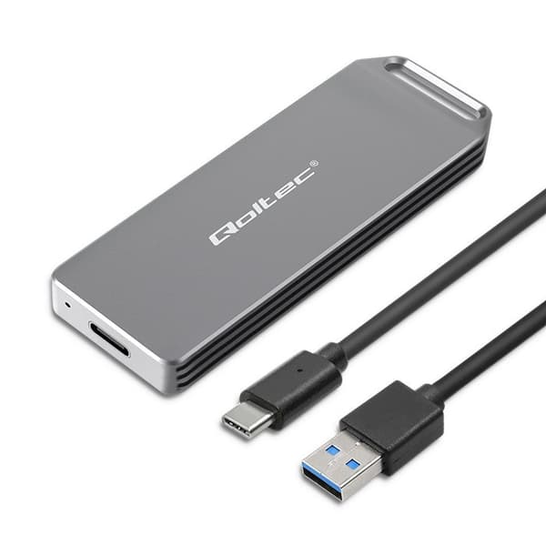 Qoltec Mini Aluminiumskabinet | M.2 SSD-bås | NVMe | PCIe | USB 3.1 | Superhastighed 10 Gb/s | 2 TB | Sølv