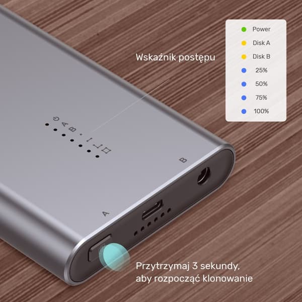 UNITEK S1206A SolidForce USB-C - PCIe/NVMe M.2 SSD 10Gbps kaksoispaikkakotelo offline-kloonilla