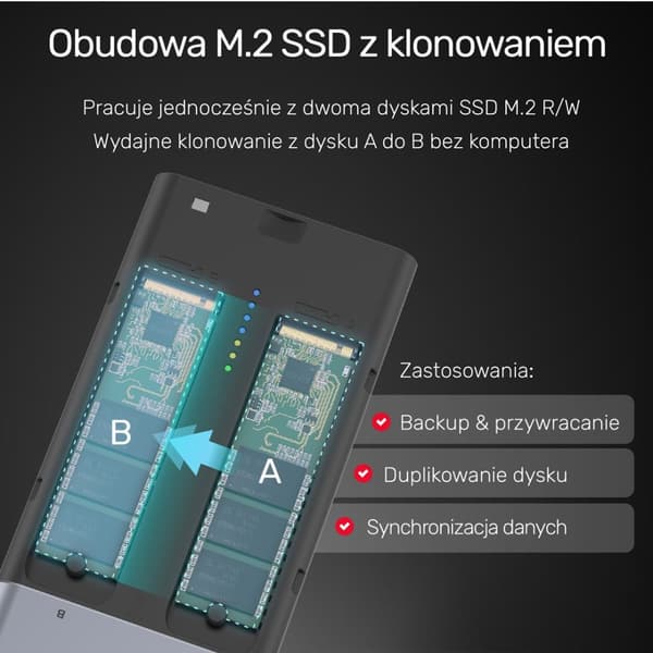 UNITEK S1206A SolidForce USB-C - PCIe/NVMe M.2 SSD 10Gbps kaksoispaikkakotelo offline-kloonilla