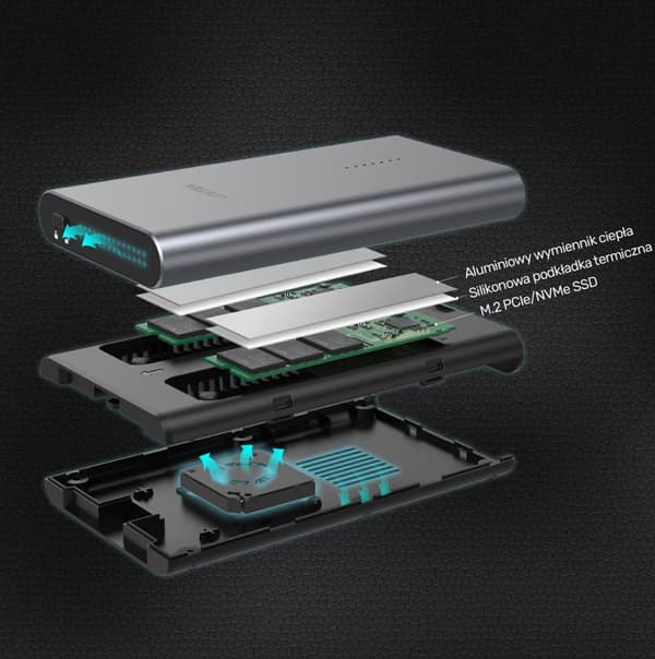 UNITEK S1206A SolidForce USB-C - PCIe/NVMe M.2 SSD 10Gbps kaksoispaikkakotelo offline-kloonilla