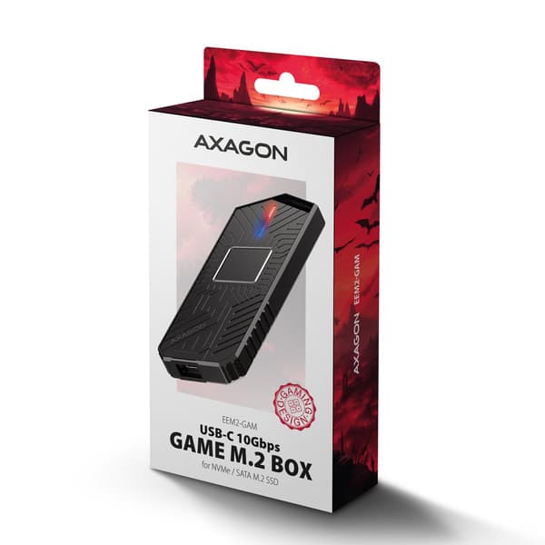 AXAGON EEM2-GAM, USB-C 10Gbps - NVMe & SATA SSD GAME M.2 -kotelo, ilman pikanäppäimiä