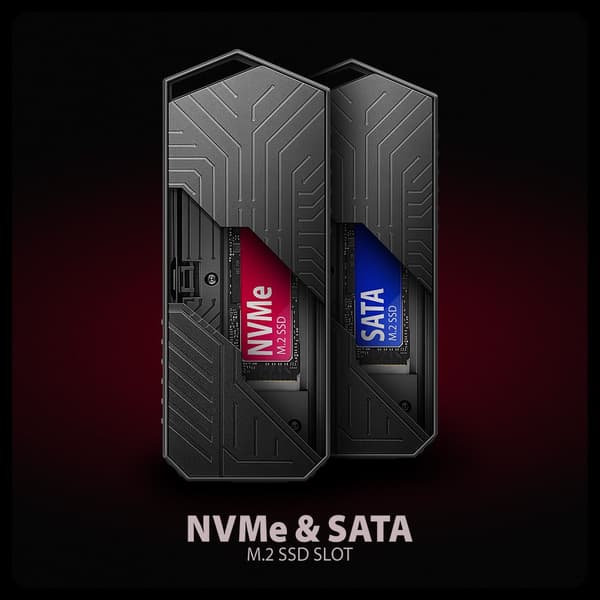 AXAGON EEM2-GAM, USB-C 10Gbps - NVMe & SATA SSD GAME M.2 -kotelo, ilman pikanäppäimiä