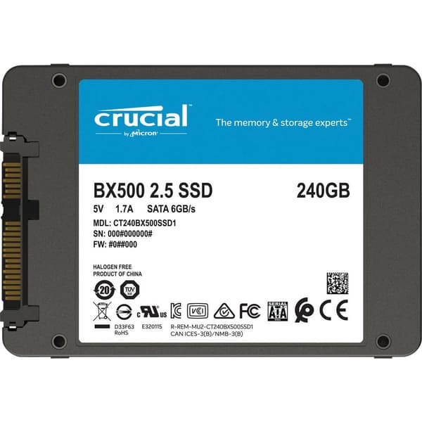 Crucial 240 GB SSD-Hårddisk 2.5 SATA 6 Gb/s Box CT240BX500SSD1