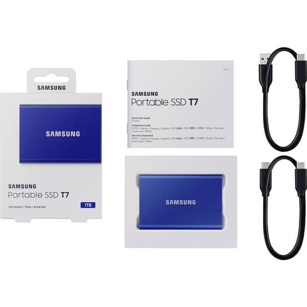 Samsung Portable T7 1 TB Extern SSD-disk USB 3.2 Gen 2 Blå PC/Mac MU-PC1T0H/WW