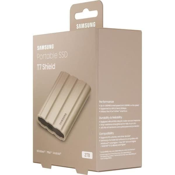 Extern Solid State Drive - SAMSUNG - T7 Shield - 2 TB - USB 3.2 Gen 2 (USB-C-kontakt) (MU-PE2T0K/EU)