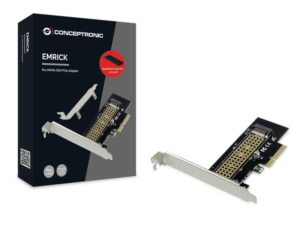 Conceptronic EMRICK M.2 NVMe SSD PCIe-adapter - PCIe - M.2 - PCIe 3.0 - Kina - Windows 10,Windows 10 Education,Windows 10 Education x64,Windows 10 Ent