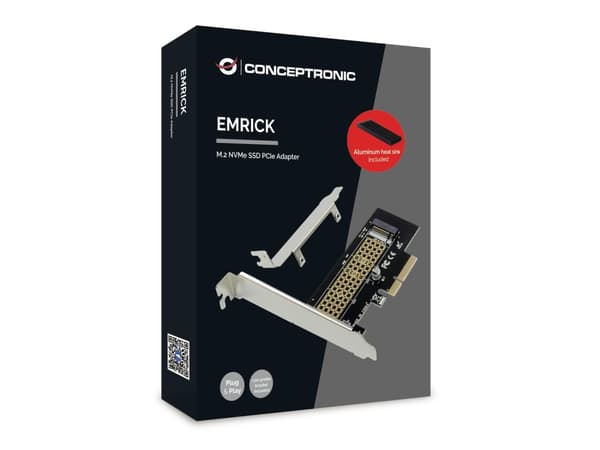 Conceptronic EMRICK M.2 NVMe SSD PCIe-adapter - PCIe - M.2 - PCIe 3.0 - Kina - Windows 10,Windows 10 Education,Windows 10 Education x64,Windows 10 Ent