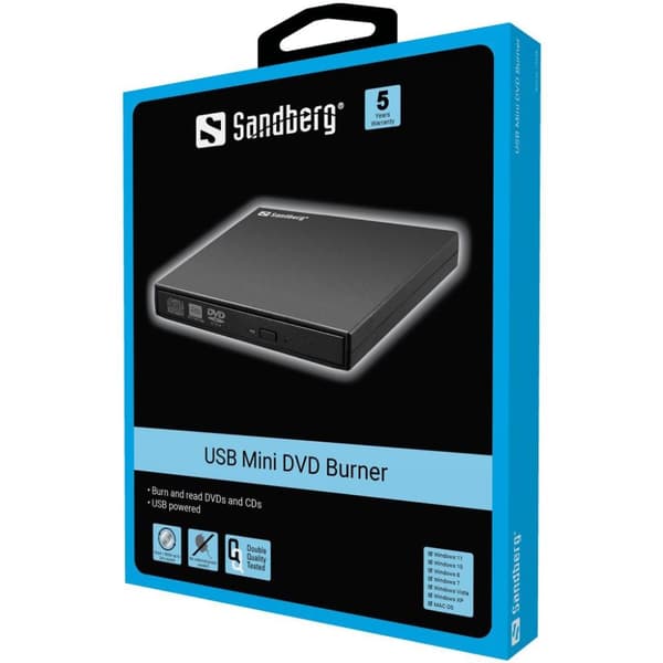 Sandberg USB Mini DVD-poltin - asema - DVD-RW - 8x - USB2.0 - ulkoinen (133-66)