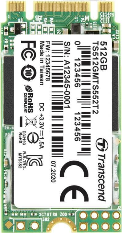 Transcend MTS552T2 - SSD - 512 GB - intern - M.2 2242 (dubbelsidig) (M.2 2242 (dubbelsidig)) - SATA 6 Gb/s