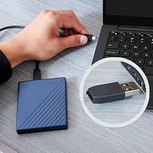 WD My Passport Ultra WDBC3C0020BBL - Hårddisk - krypterad - 2TB - extern (bärbar) - USB3.0 (USB-C-kontakt) - 256-bitars AES - blå (WDBC3C0020BBL-WESN)