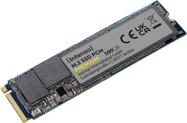 Intenso 3835450 500 Gt M.2 SSD PCIe Premium, jopa 2100 Mt/s, (PCI Express Gen.3x4 NVMe 1.3, Solid State Drive)