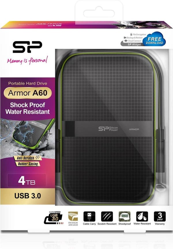 Silicon Power Armor A60 extern hårddisk 4000 GB Svart, Grön