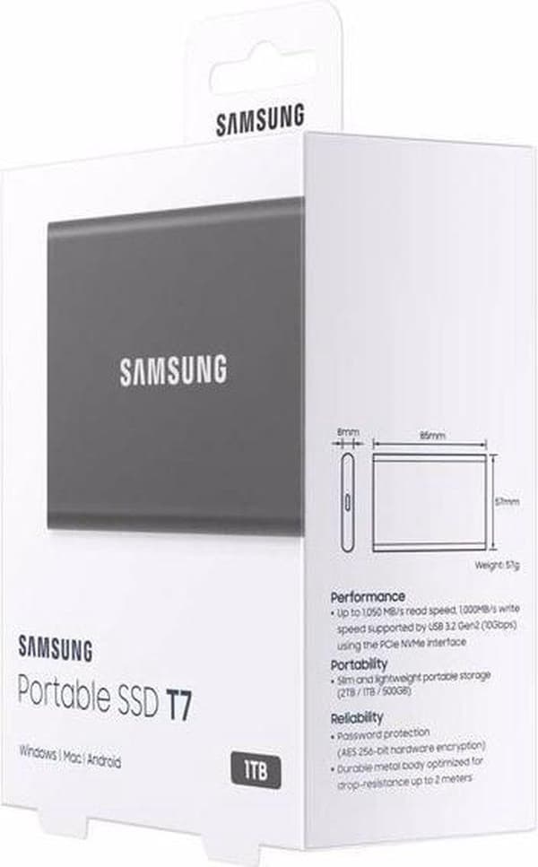 Samsung Kannettava SSD T7 1000 GB harmaa