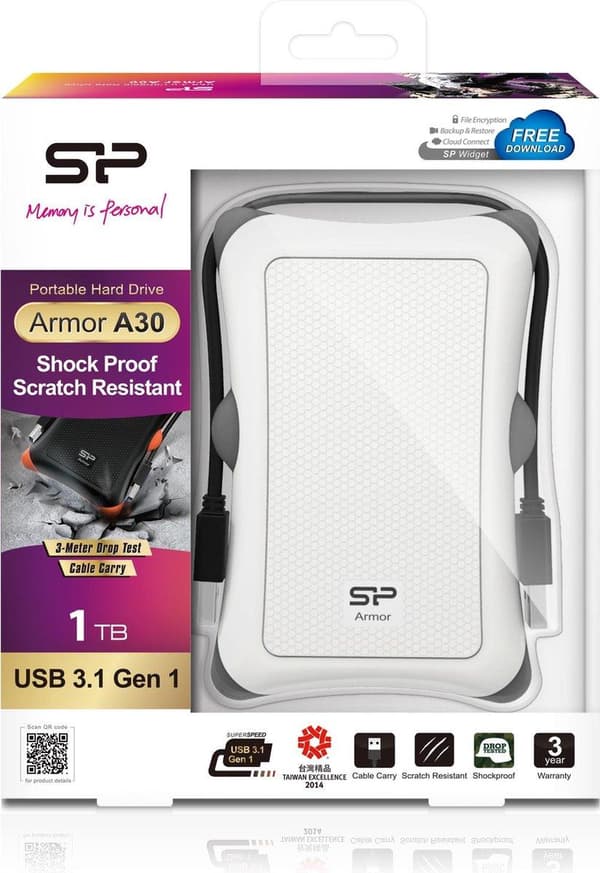 Silicon Power Armor A30 ekstern harddisk 1 TB Hvid