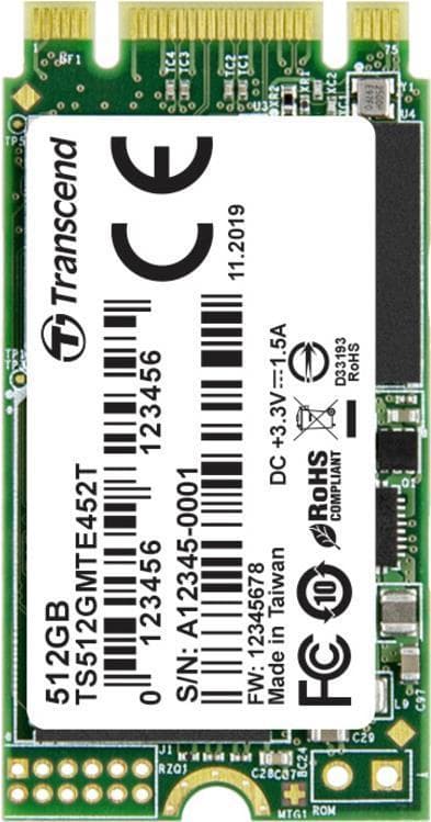 Transcend MTE452T - SSD - 512 GB - intern - M.2 2242 (dubbelsidig) (M.2 2242 (dubbelsidig)) - PCI Express 3.1 x2 (NVMe) - AES