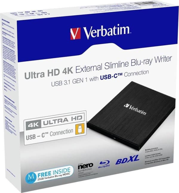 Verbatim 43888 optinen levyasema, musta Blu-Ray DVD Combo