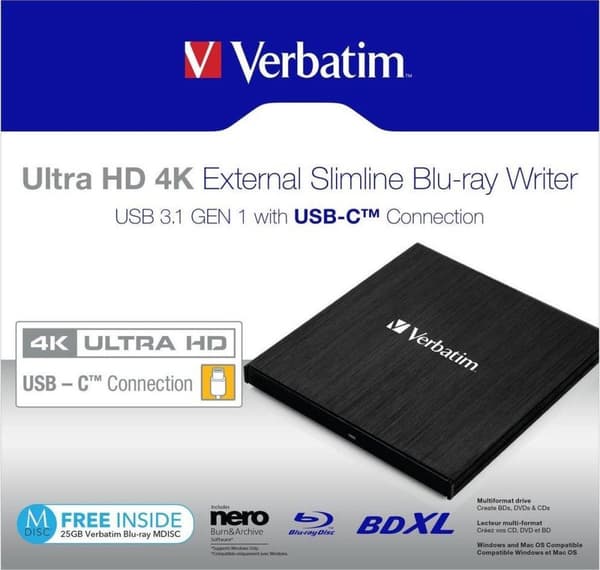 Verbatim 43888 optinen levyasema, musta Blu-Ray DVD Combo