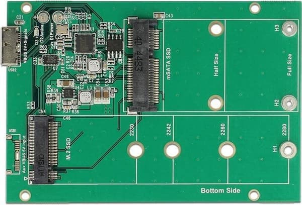 DeLOCK externt 2,5" hölje för M.2 SSD (max. 80 mm) / mSATA SSD (halv storlek / full storlek) - USB3.1 / blå
