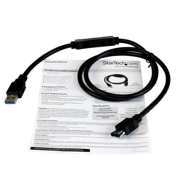 StarTech.com 80 cm:n USB 3.0 - eSATA-kiintolevyt / HDD / SSD / ODD-kaapeli - S-ATA 6 Gb/s - Tallennusohjain - eSATA 6 Gb/s - 6 Gbit/s - USB 3.0