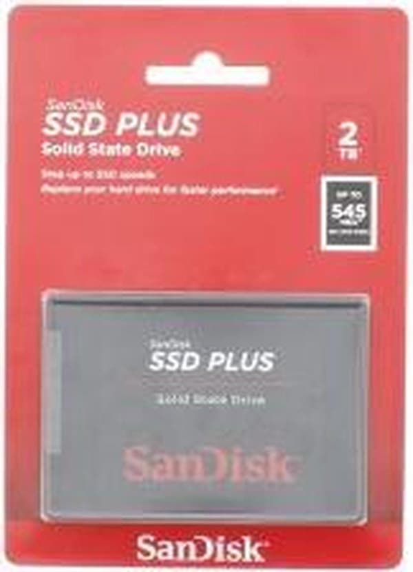 SanDisk hårddisk SSD "PLUS" 2TB, SATA 3 (6Gbit/s), 535/450MB/s