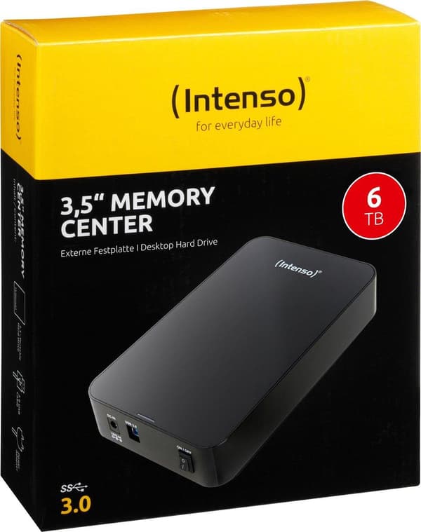 Intenso Memory Center 6 TB Ekstern harddisk (3,5 tommer) USB 3.2 Gen 1 (USB 3.0) Sort 6031514
