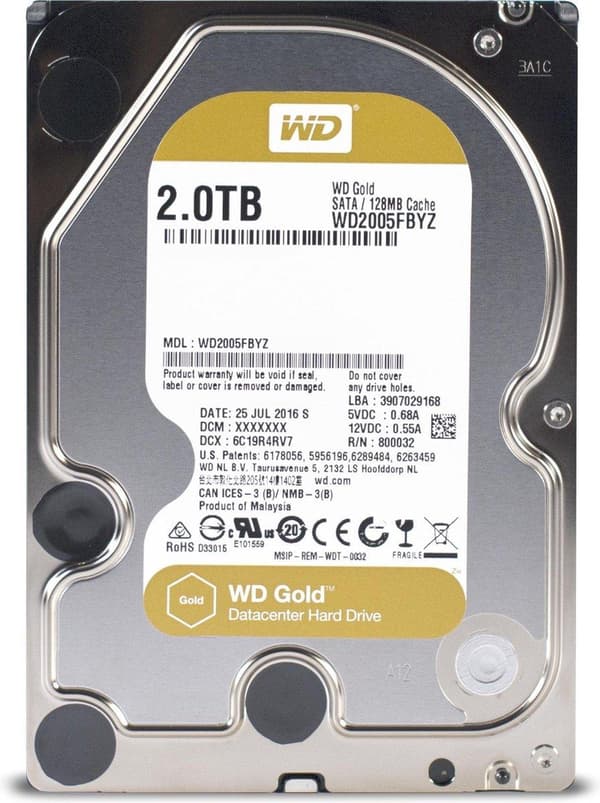 Western Digital Gold sisäinen kiintolevy 2 TB 7200 RPM 128 MB 3,5" Serial ATA III