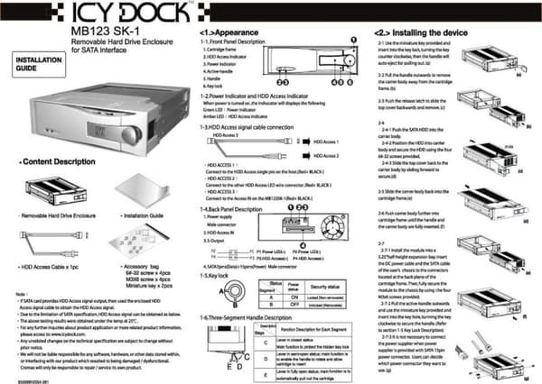 Icy Dock MB123SK-1B enhetsplatspanel Svart