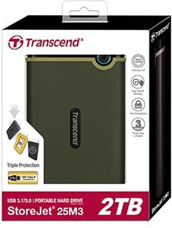 Transcend StoreJet® 25M3G 1 TB 2,5" ekstern harddisk USB 3.2 Gen 2 (USB 3.1) Army Green TS1TSJ25M3G