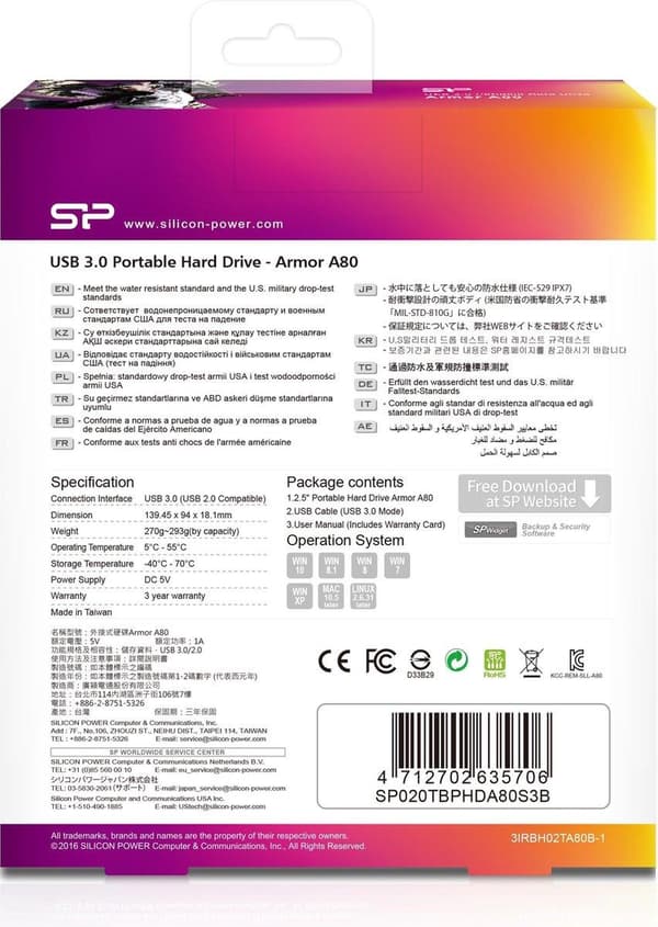 SILICON POWER Armor A80 - Harddisk - 2 TB - ekstern (bærbar) - 2,5" (6,4 cm) - USB 3.0 - blå