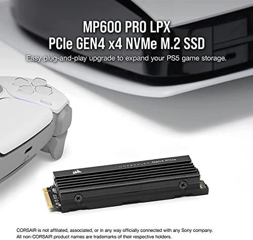 CORSAIR MP600 PRO LPX - SSD - 4TB - intern - M.2 2280 - PCI Express 4.0 x4 (NVMe) - 256-bitars AES - integrerad kylfläns - för Sony PlayStation 5 (CSS