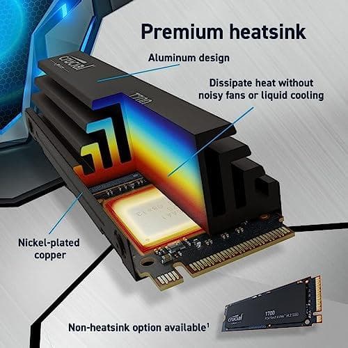 2TB SSD Crucial T700 3D-NAND NVMe PCIe M2 Gen5 kylfläns (CT2000T700SSD5)