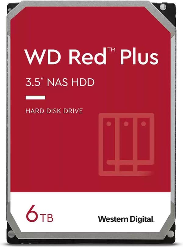 Western Digital Red Plus intern harddisk 6 TB 5400 RPM 256 MB 3,5" Serial ATA III